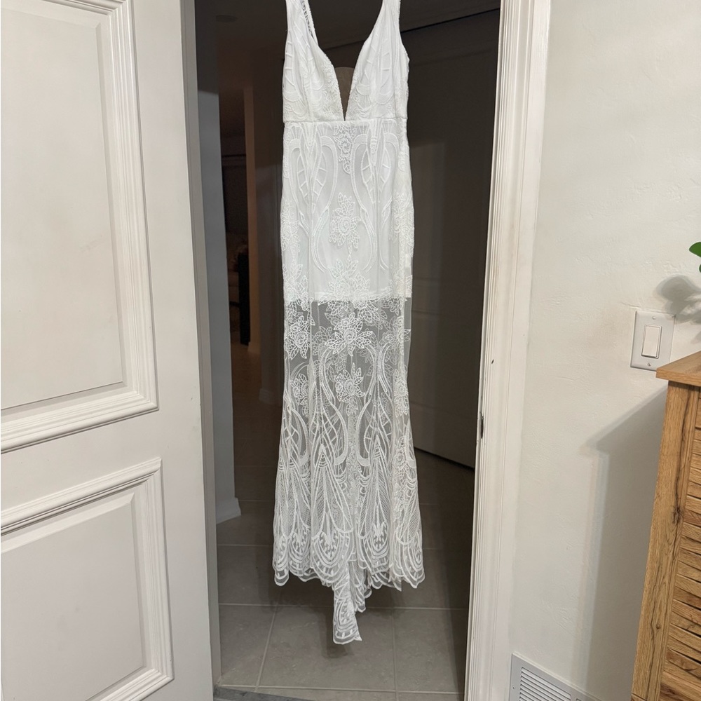 Hello Molly White Plunge Backless Gown perfect for bridal events